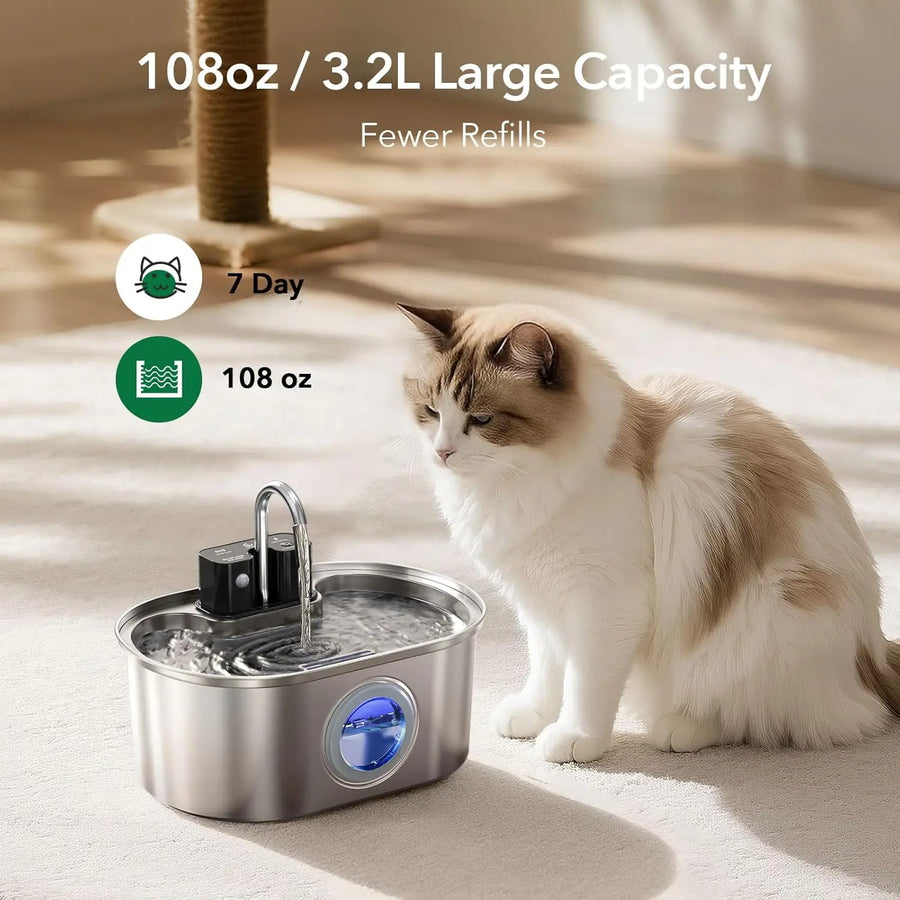 3L Wireless Stainless Steel Pet Water Fountain