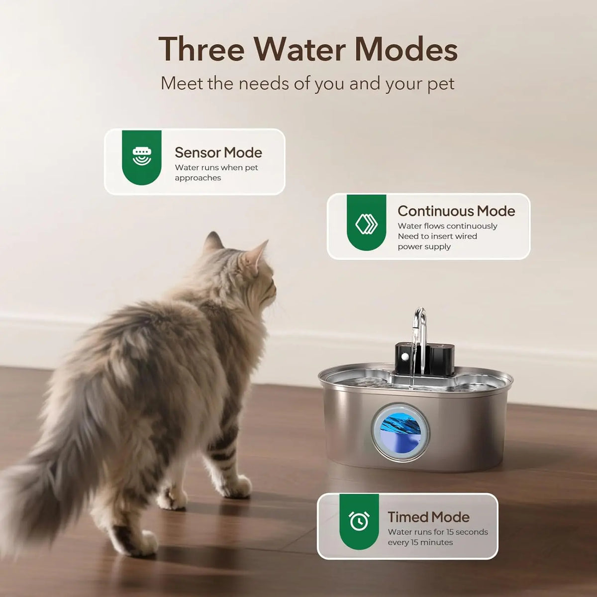 3L Wireless Stainless Steel Pet Water Fountain