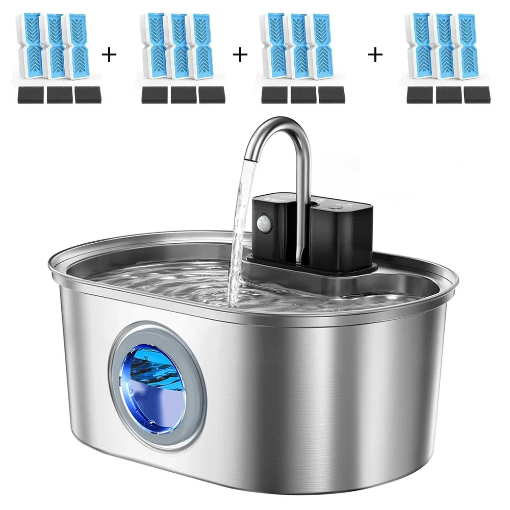 3L Wireless Stainless Steel Pet Water Fountain